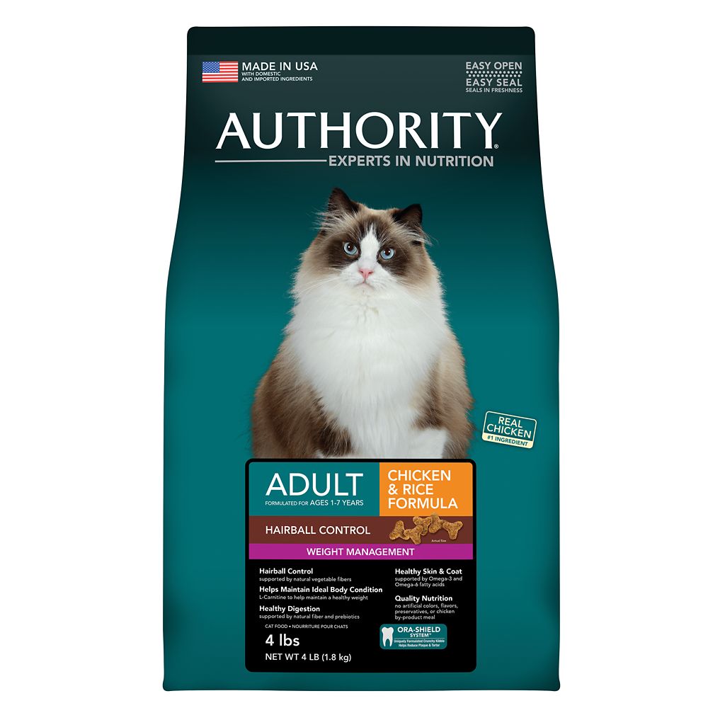 Authority Hairball Control and Weight Management Adult Cat Food Size: 4 Lb, Chicken, Kibble