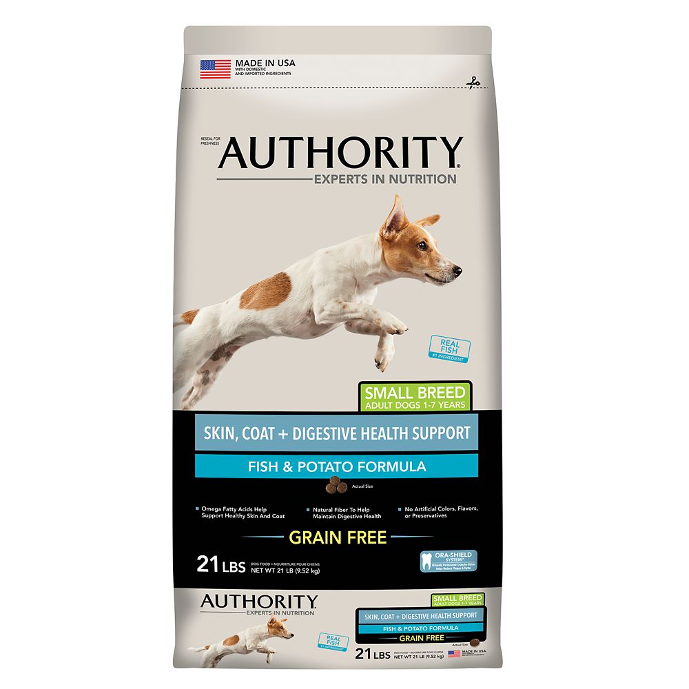 Authority Skin, Coat + Digestive Health Small Breed Adult Dog Food - Grain Free, Fish and Potato Size: 21 Lb, Fish & Potato, Kibble, Deboned White Fis