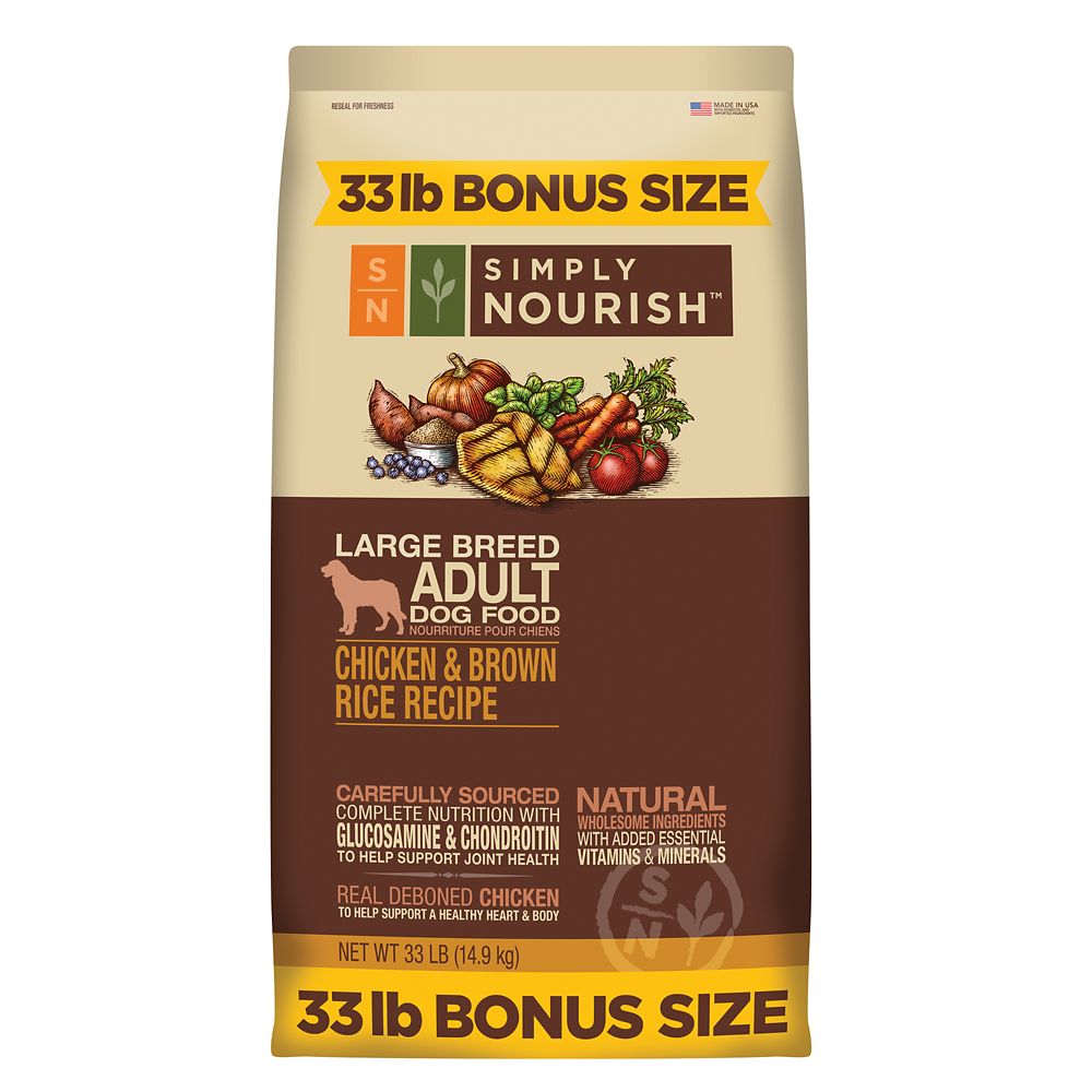 Simply Nourish, Large Breed Adult Dog Food - Natural, Chicken and Brown Rice Size: 33 Lb Bonus Bag, Chicken & Brown Rice Recipe