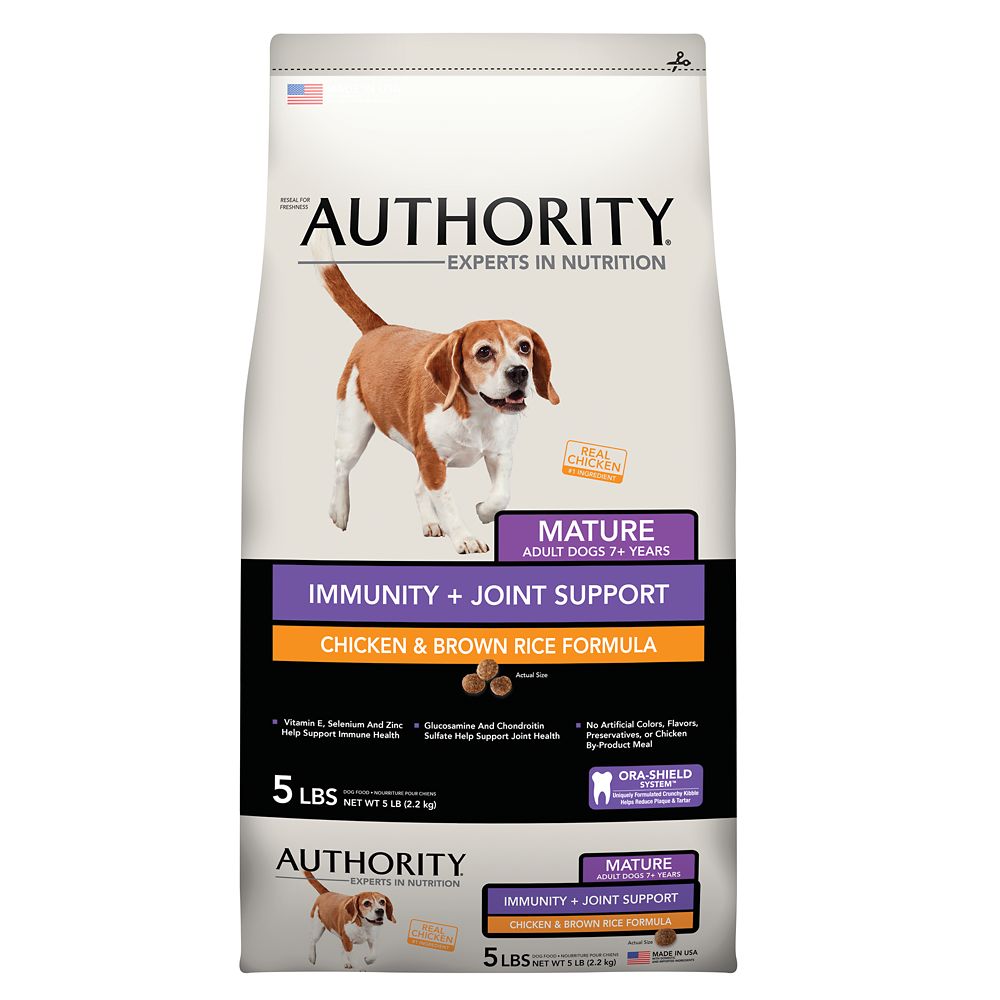 Authority Immunity + Joint Support Mature Adult Dog Food - Chicken and Brown Rice Size: 5 Lb, Chicken & Brown Rice, Kibble, Deboned Chicken