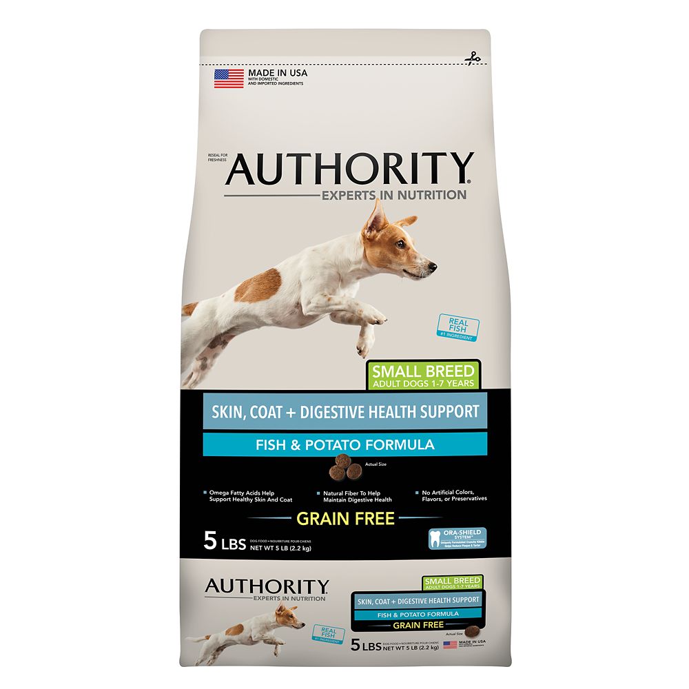 Authority Skin, Coat + Digestive Health Small Breed Adult Dog Food - Grain Free, Fish and Potato Size: 5 Lb, Fish & Potato, Kibble, Deboned White Fish