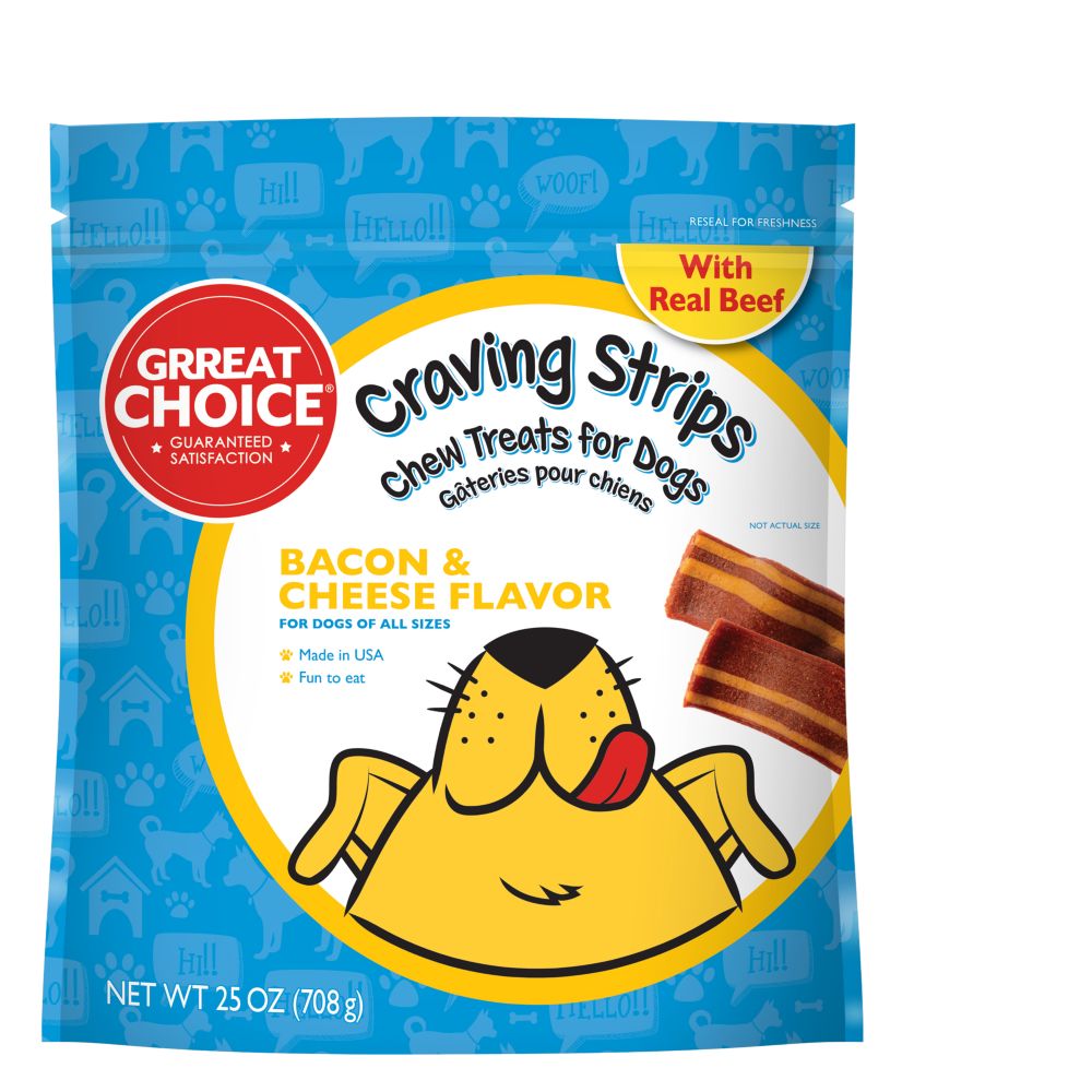 Grreat Choice Craving Strips Dog Treat - Bacon and Cheese Size: 25 Oz, Bacon & Cheese, Chewy, Wheat Flour