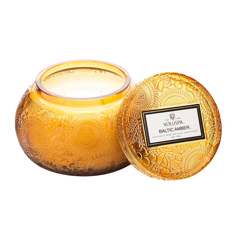 Voluspa Baltic Amber Embossed Glass Chawan Bowl Candle (14 Ounces)