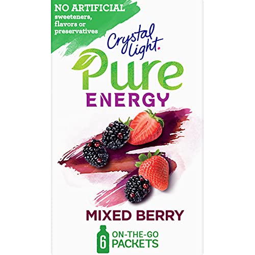 Crystal Light Pure Mixed Berry Energy Drink Mix with Caffeine and B Vitamins (48 on-the-Go Packets  8 Packs of 6)
