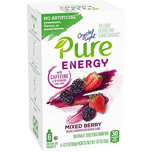 Crystal Light Pure Mixed Berry Energy Drink Mix with Caffeine and B Vitamins (48 on-the-Go Packets  8 Packs of 6) thumbnail