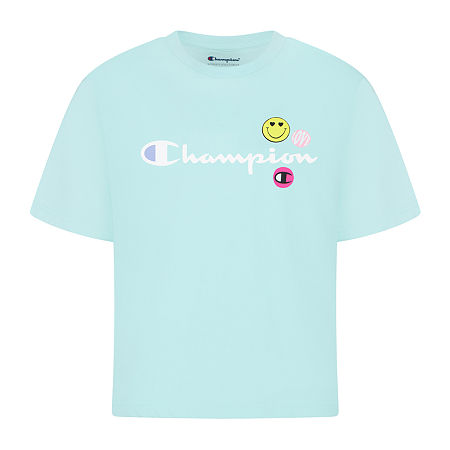 Junior's Girl's Smiley Boxy T-Shirt, Mint, Size Medium | Champion