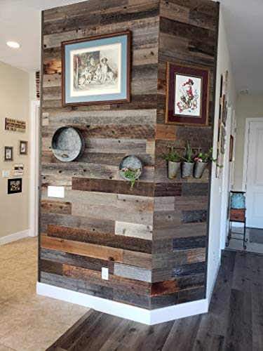 Plank and Mill - Reclaimed Barn Wood Wall Panels - Simple Peel and Stick Planks for Accent Walls, Kitchens, and Other Projects - 10 Square Feet of 5