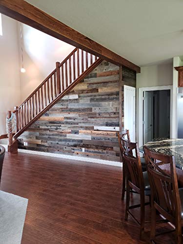Plank and Mill - Reclaimed Barn Wood Wall Panels - Simple Peel and Stick Planks for Accent Walls, Kitchens, and Other Projects - 10 Square Feet of 5