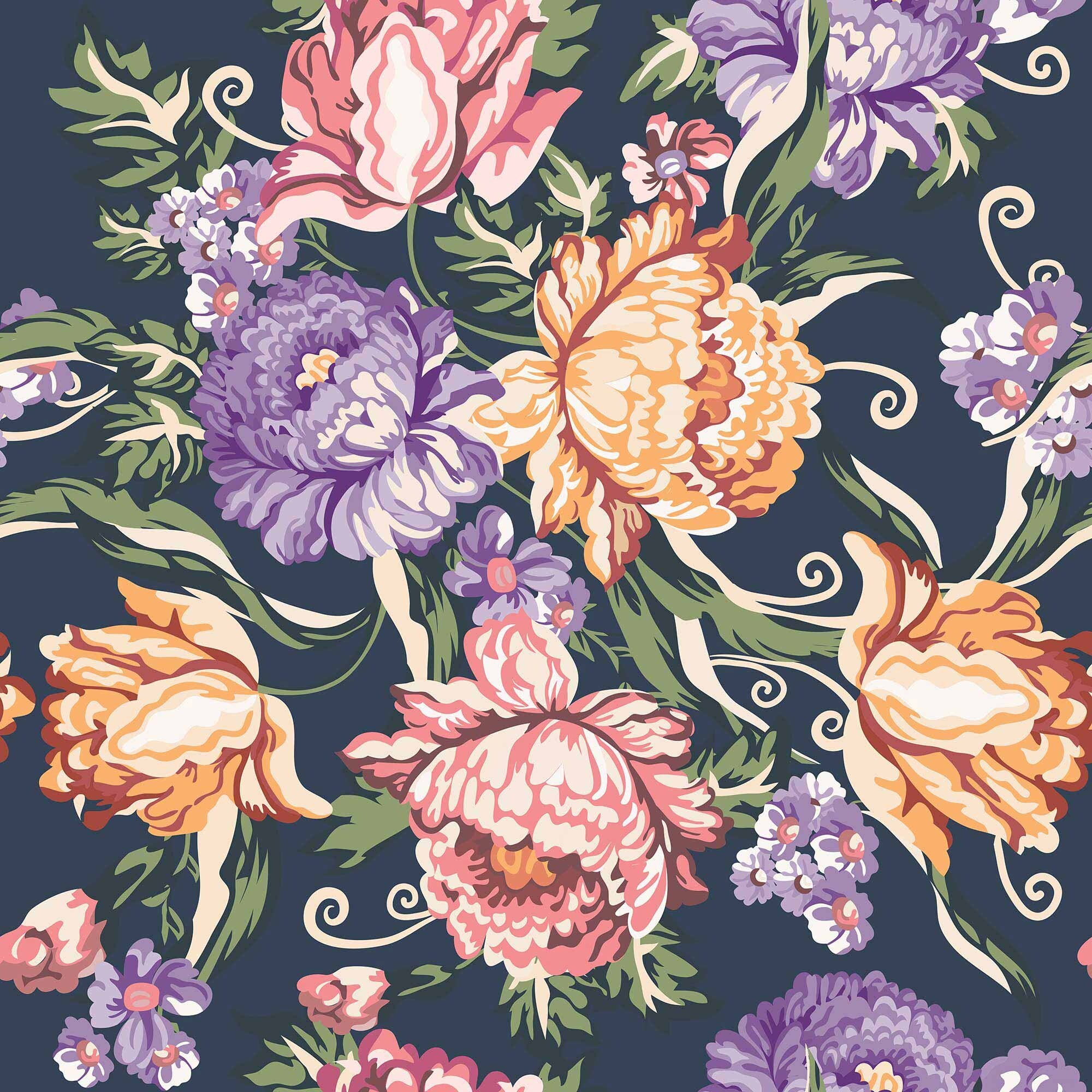 Orange Flowers Peel and Stick Removable Wallpaper 6678 thumbnail