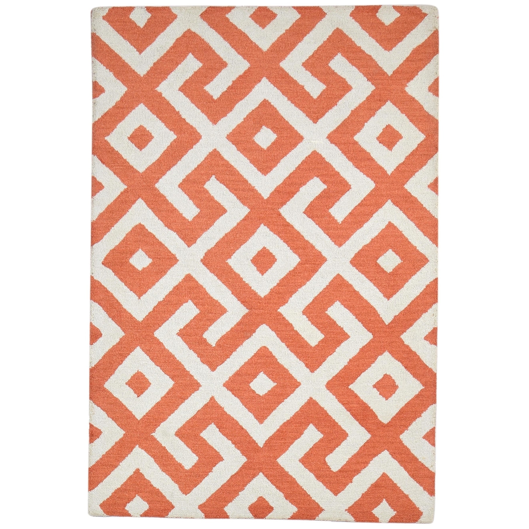 One of a Kind Hand-Tufted Modern 4' X 6' Geometric Wool Orange Rug - 4' X 6'