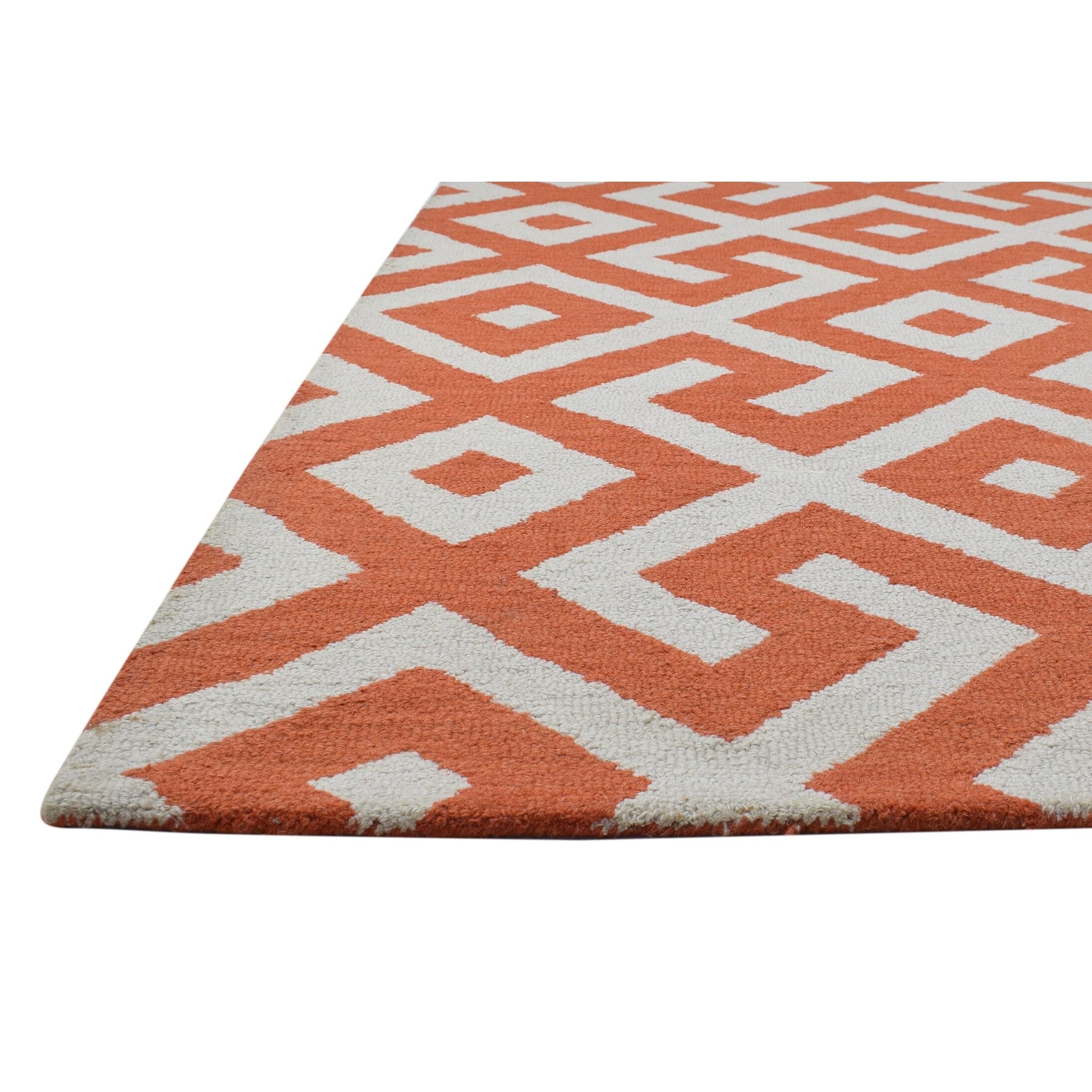 One of a Kind Hand-Tufted Modern 4' X 6' Geometric Wool Orange Rug - 4' X 6' thumbnail