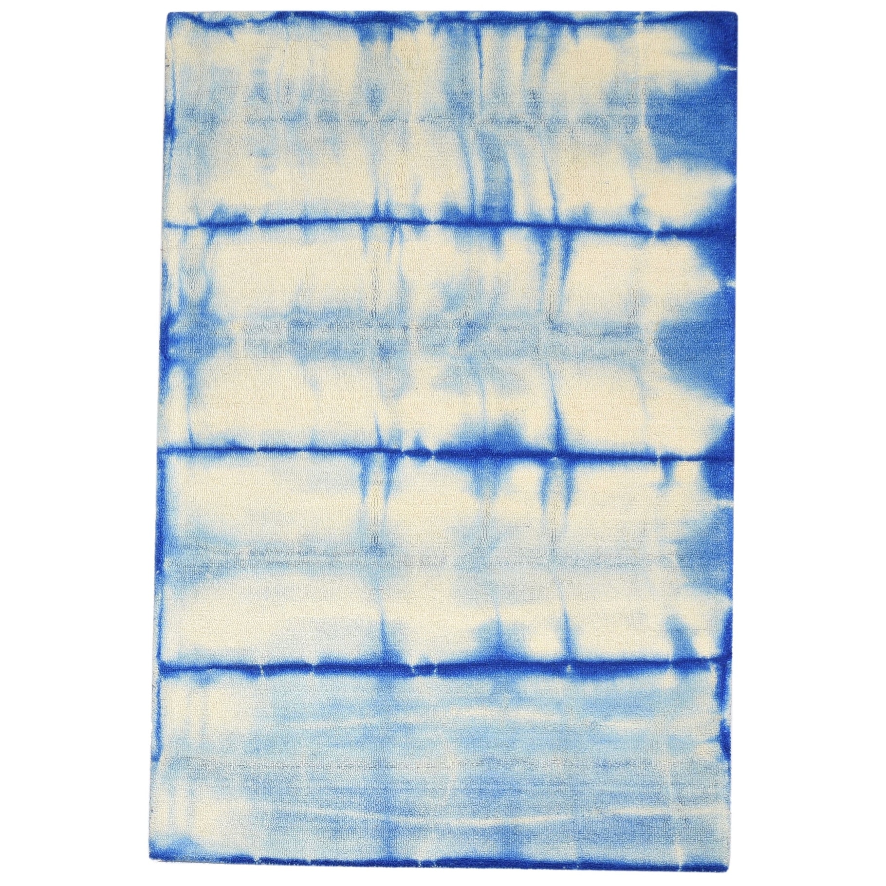 One of a Kind Hand-Tufted Modern 4' X 6' Abstract Wool Blue Rug - 4' X 6'