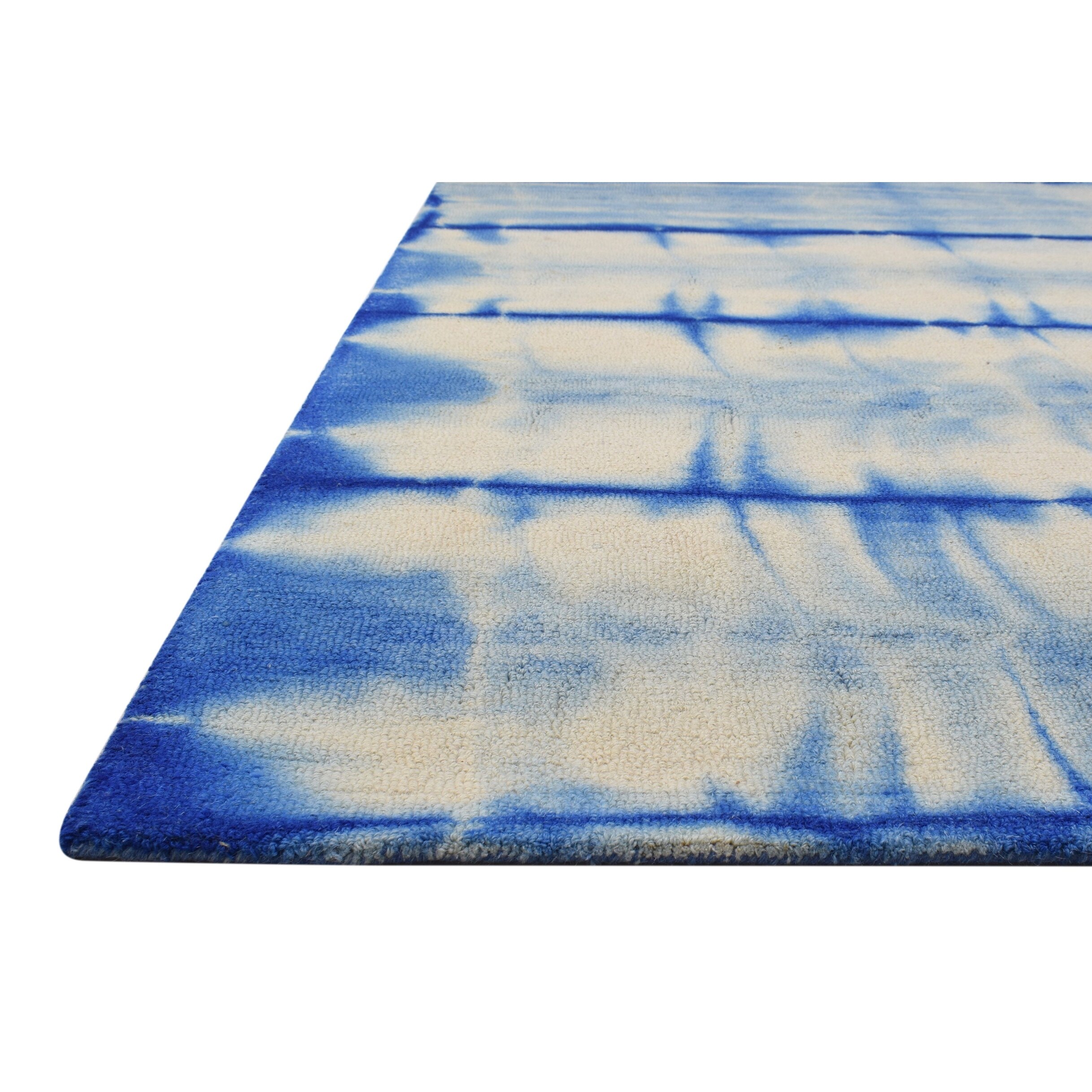 One of a Kind Hand-Tufted Modern 4' X 6' Abstract Wool Blue Rug - 4' X 6' thumbnail