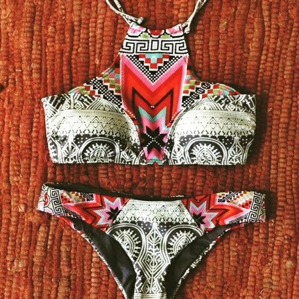 Printing Bikini Women Swimwear Swimsuit Bathing Suit 15069 - PINK, S