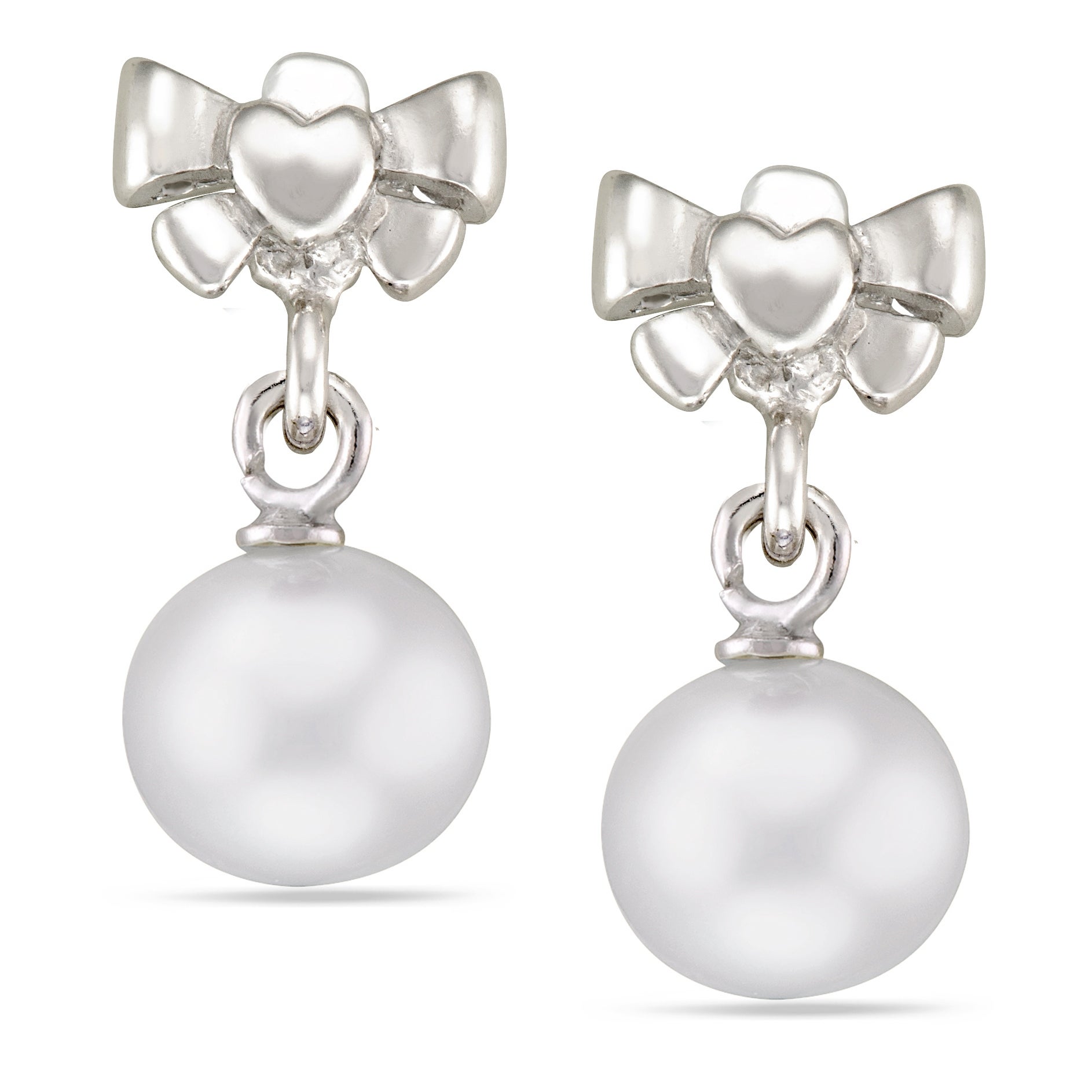 Bronzoro Sterling Silver Grey Pearl Drop W/ Bow Pend on Chain thumbnail