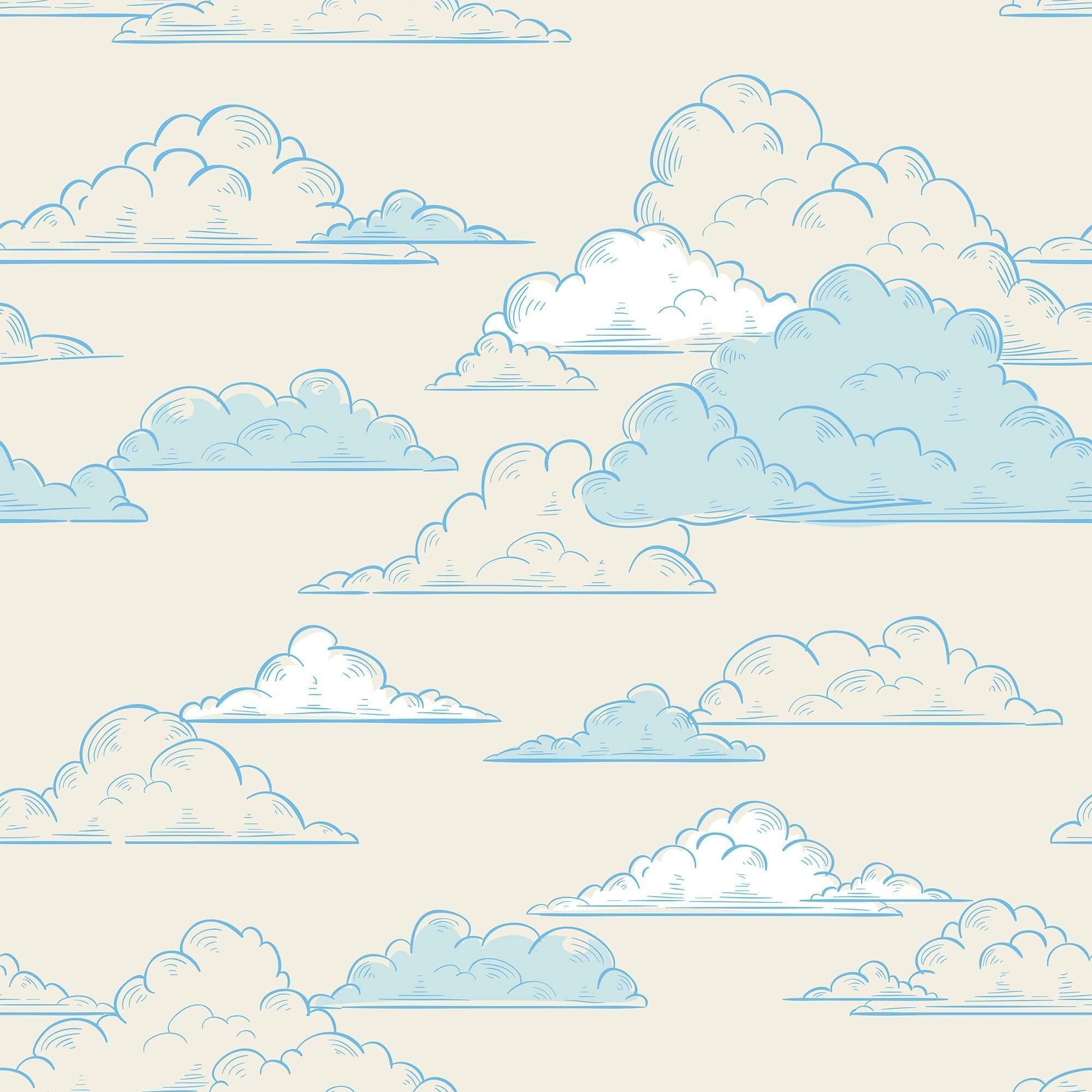 Blue and White Clouds Children Peel and Stick Removable Wallpaper 4973 thumbnail