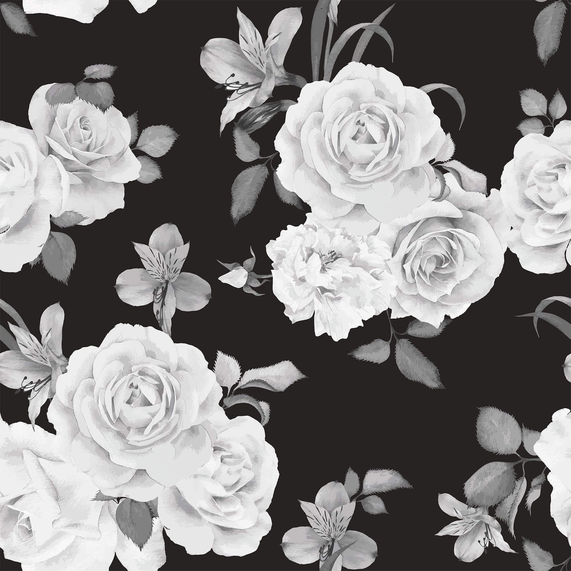 Black and White Floral Peel and Stick Removable Wallpaper 9335 thumbnail