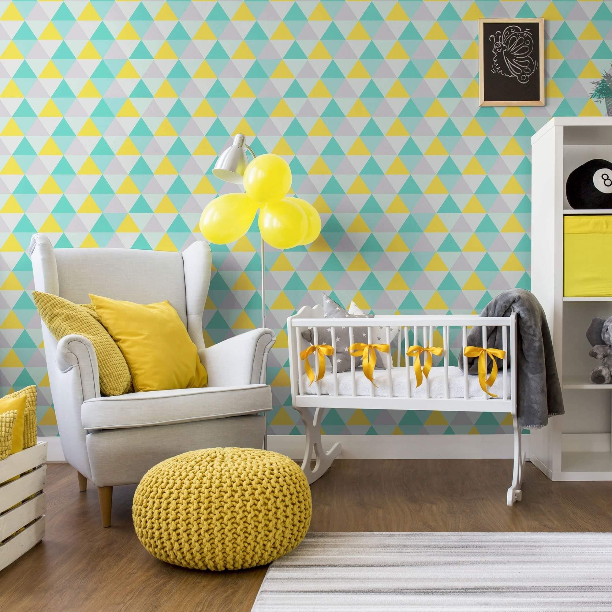 Green Triangles Geometric Peel and Stick Removable Wallpaper 9734