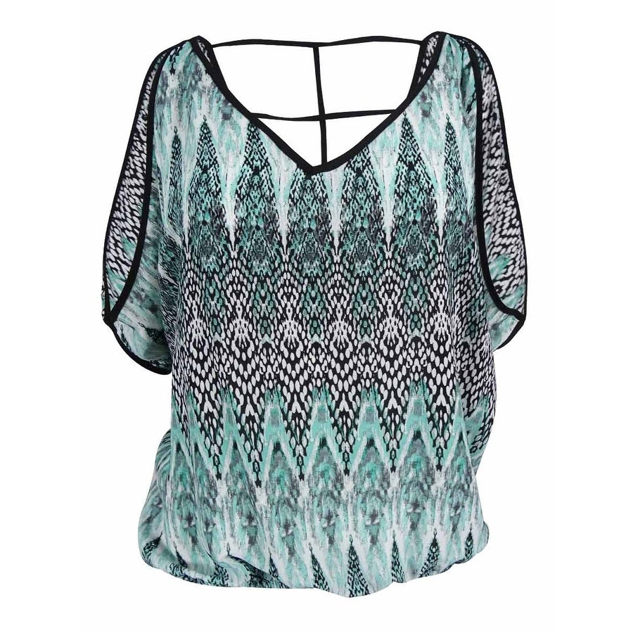 BCX Juniors' Crepe Cold Shoulder V-neck Top - Mint
