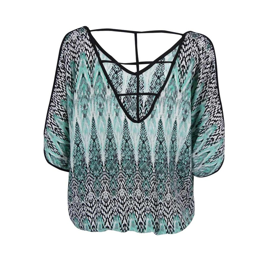 BCX Juniors' Crepe Cold Shoulder V-neck Top - Mint thumbnail