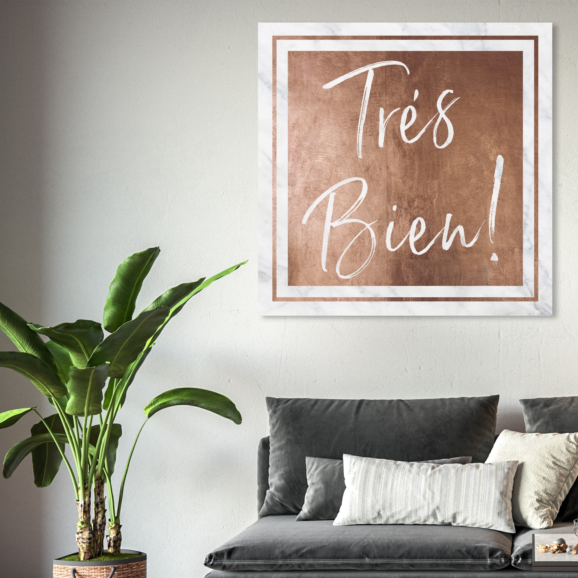 Oliver Gal 'Tres Bien Rose Gold' Typography and Quotes Wall Art Canvas Print - Pink, White