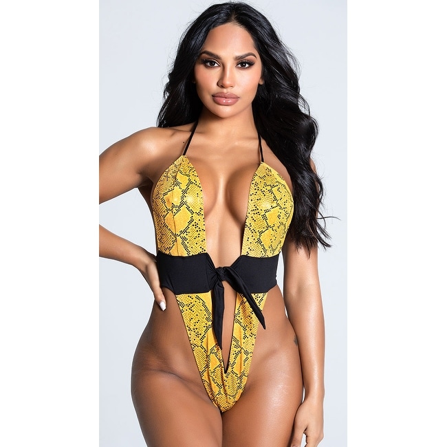 Ultra Sexy Yandy Golden Hour Cobra One Piece Swimsuit by Espiral Yandy, Coral Neon Snake, Size L