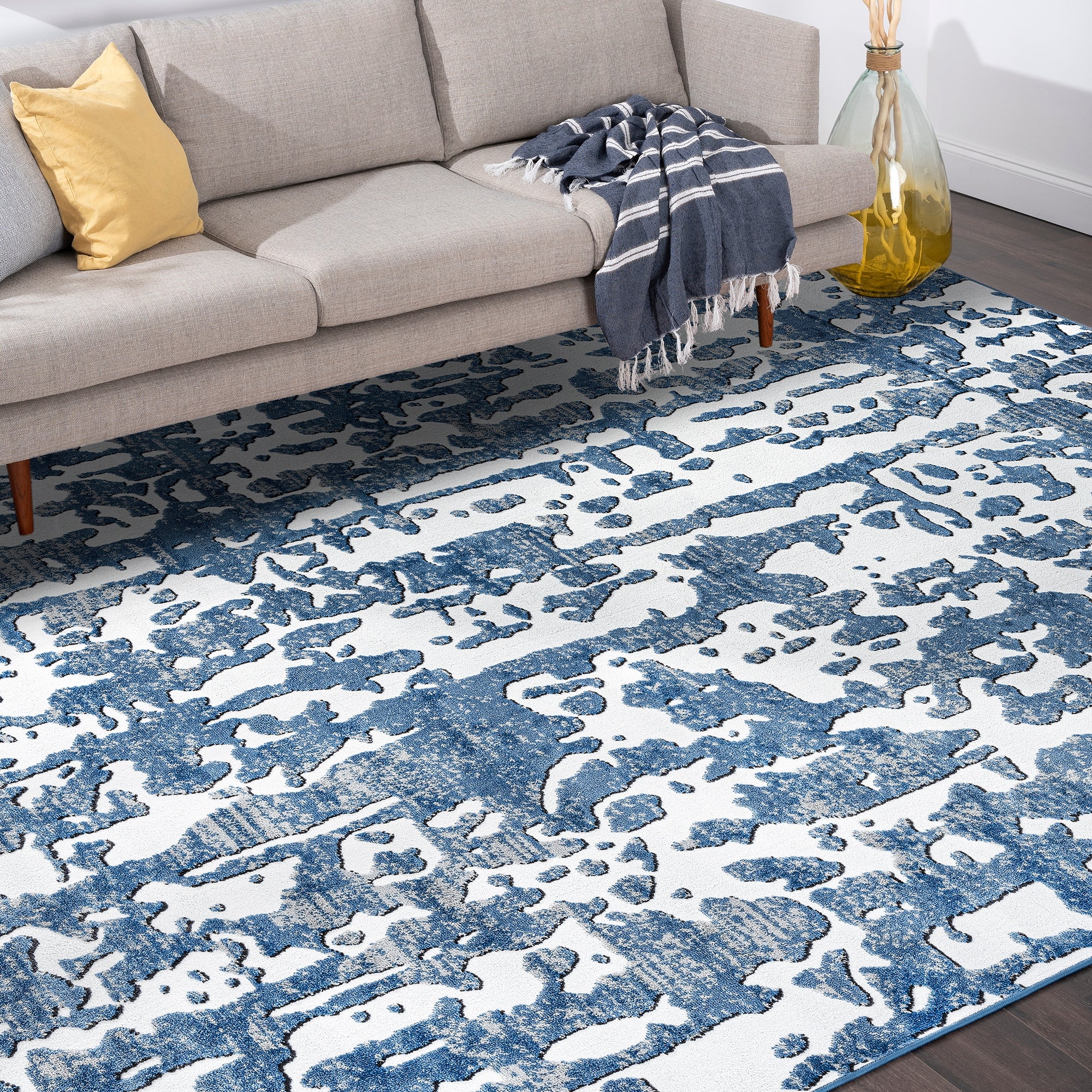 Alise Rugs Wyman Modern & Contemporary Abstract Indoor Area Rug Blue/White 2  X 3  2  X 3  Accent  Indoor Entryway  Bathroom  Dining Room thumbnail