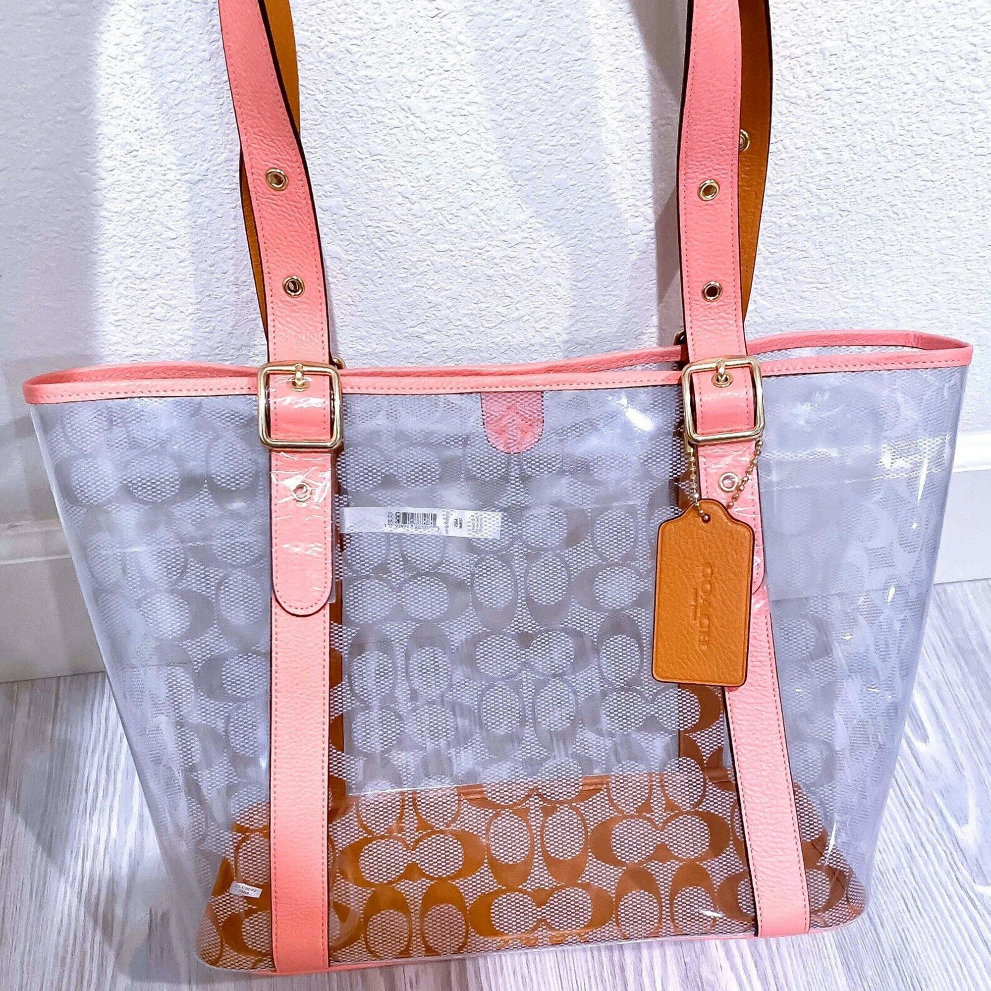 Coach Ferry Tote Bag Clear Canvas Totebag 2564 Pink Lemonade Champagne