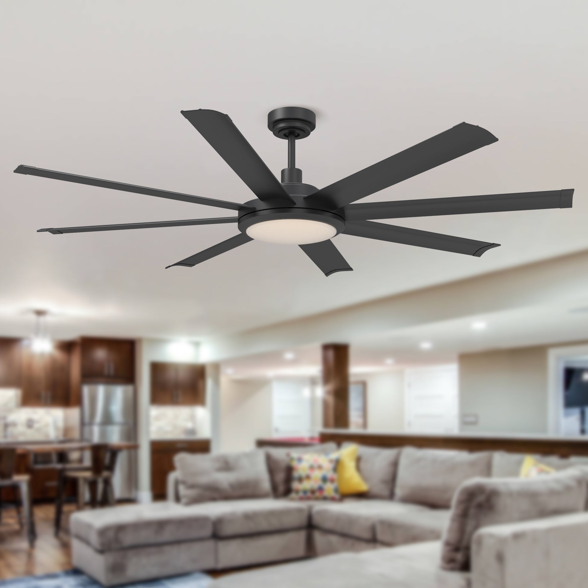 Parrot Uncle 60-in Matte Black Aluminum 8-Blade Lager LED Ceiling Fan with Remote Control thumbnail