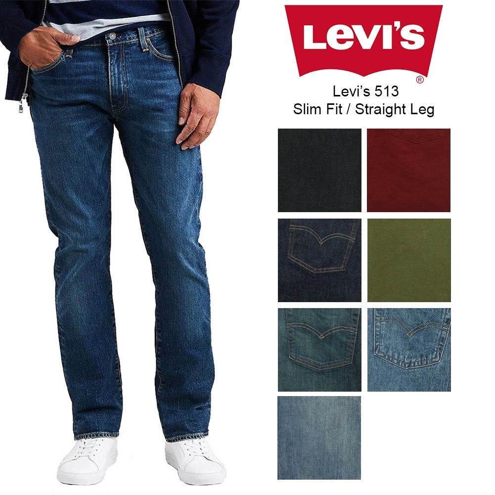 Levis Men S 513 Slim Fit Straight Jeans Ripped Blue 0700 33X30 thumbnail