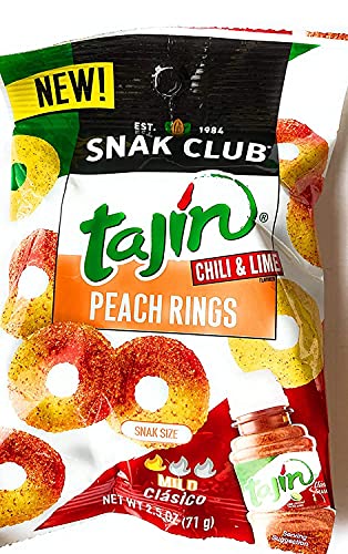 Snak Club Tajin Chili and Lime Peach Rings 2.5 Oz Bagged (Pack of 12)