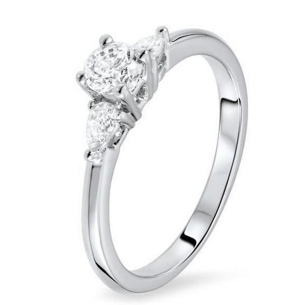 Harry Chad Enterprises 29363 Round & Pear Cut 2.20 CT Three Stone Diamonds Engagement Ring  Size 6.5