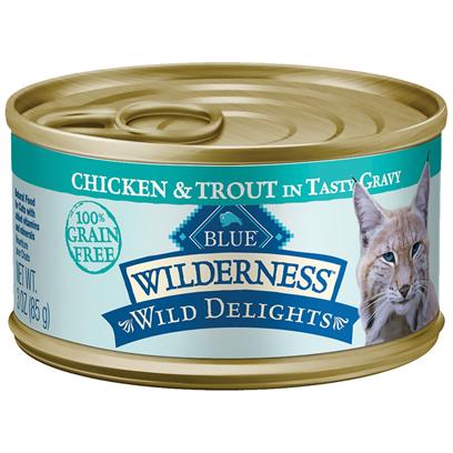 Blue Buffalo Wilderness Wild Delights High Protein Grain Free, Natural Adult Meaty Morsels Wet Cat Food, Chicken & Trout, 3 Oz