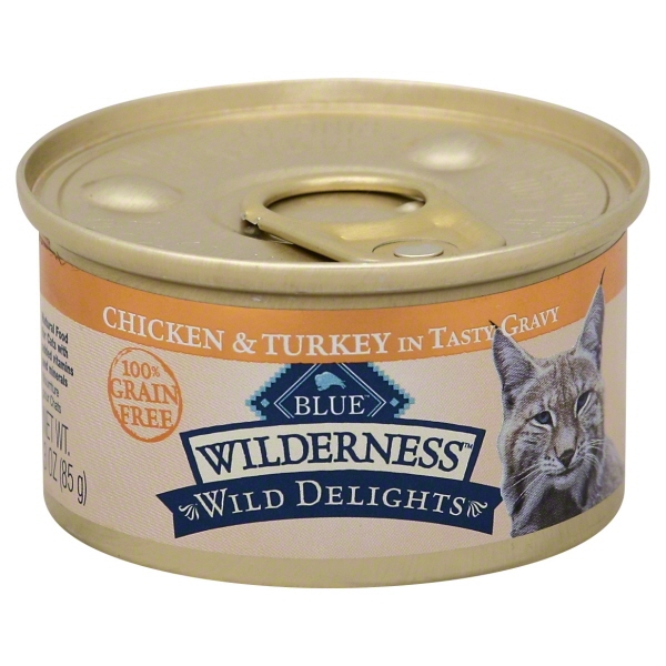 Blue Buffalo Wilderness Wild Delights High Protein Grain Free Natural Adult Meaty Morsels Wet Cat Food with Chicken & Turkey - 3oz
