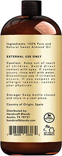 Handcraft Sweet Almond Oil - 100% Pure and Natural - Premium Therapeutic Grade Carrier Oil for Aromatherapy, Massage, Moisturizing Skin and Hair - Hug thumbnail