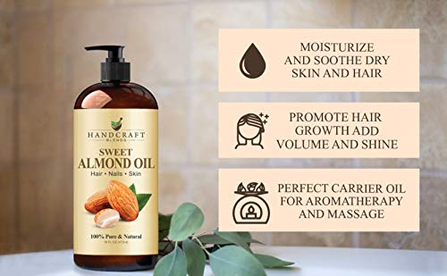 Handcraft Sweet Almond Oil - 100% Pure and Natural - Premium Therapeutic Grade Carrier Oil for Aromatherapy, Massage, Moisturizing Skin and Hair - Hug thumbnail