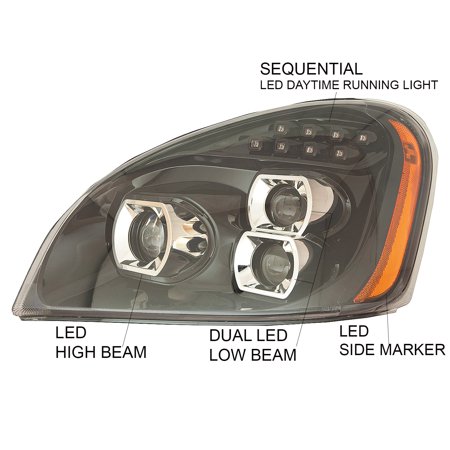 APA Replacement Headlight Sequential for 08 09 10 11 12 13 14 15 16 17 2008 2009 2010 2011 2012 2013 2014 2015 2016 2017 Cascadia LED Projector Pair P