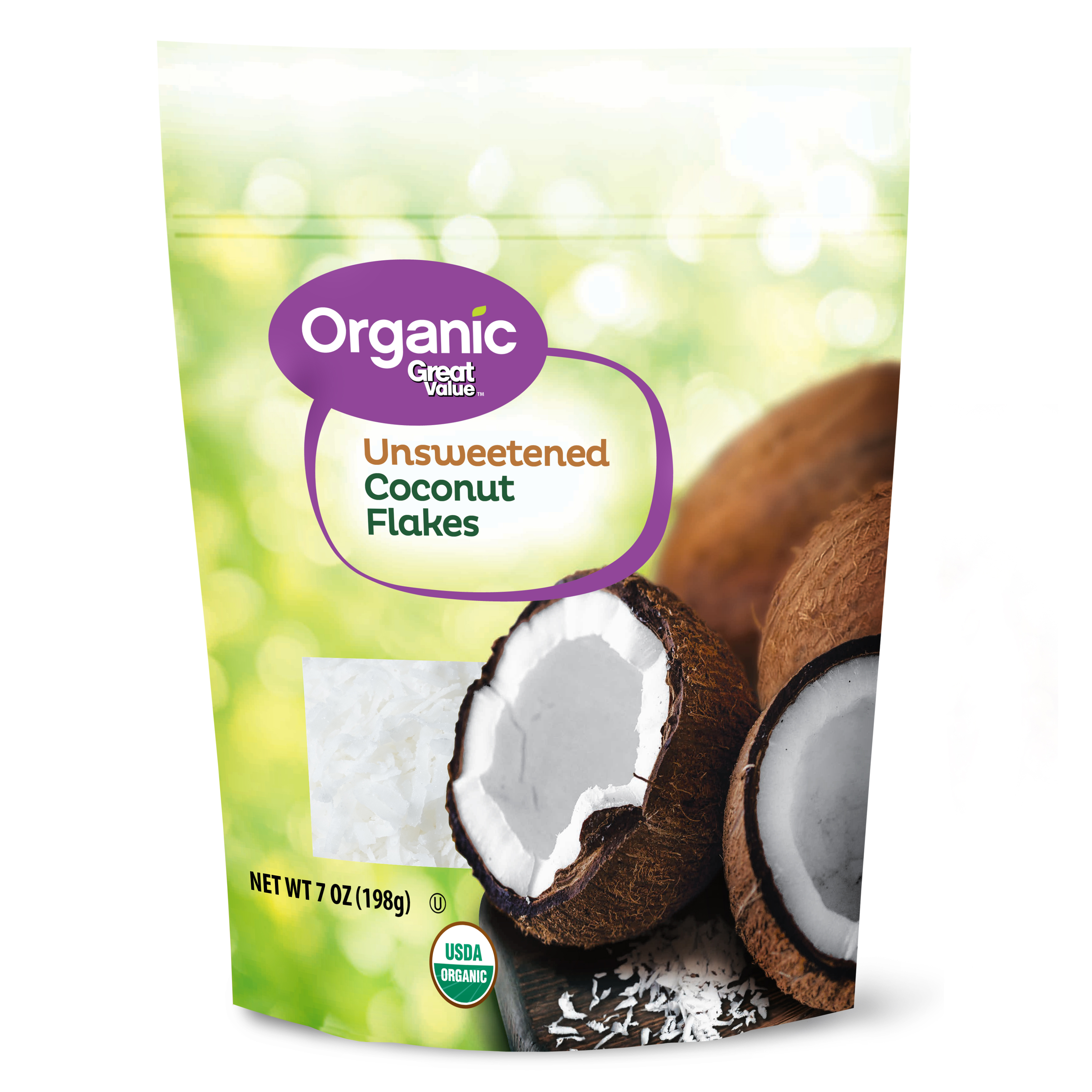(2 Pack) Great Value Organic Unsweetened Coconut Flakes, 7 Oz