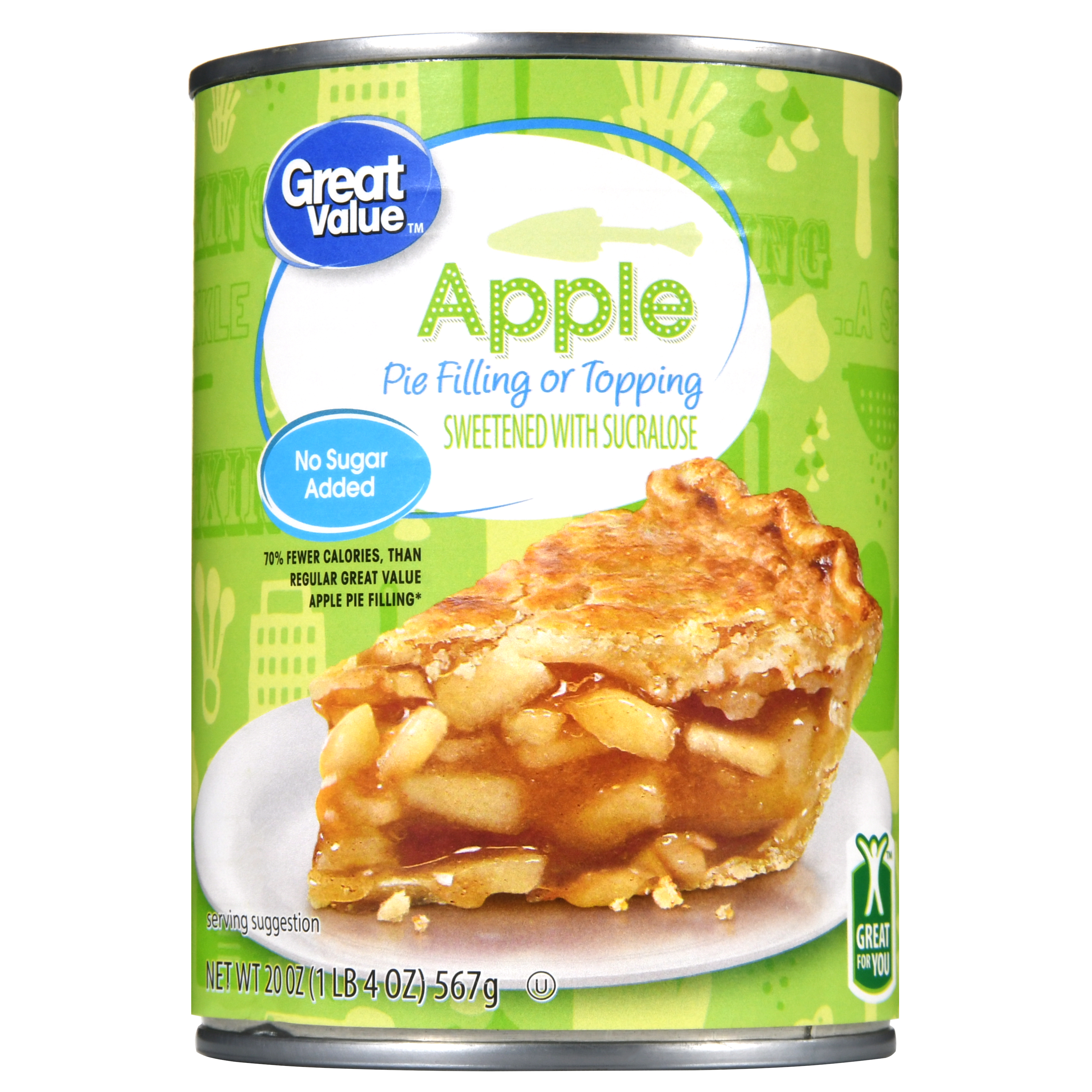 (4 Pack) Great Value Pie Filling or Topping, No Sugar Added, Apple, 20 Oz Image