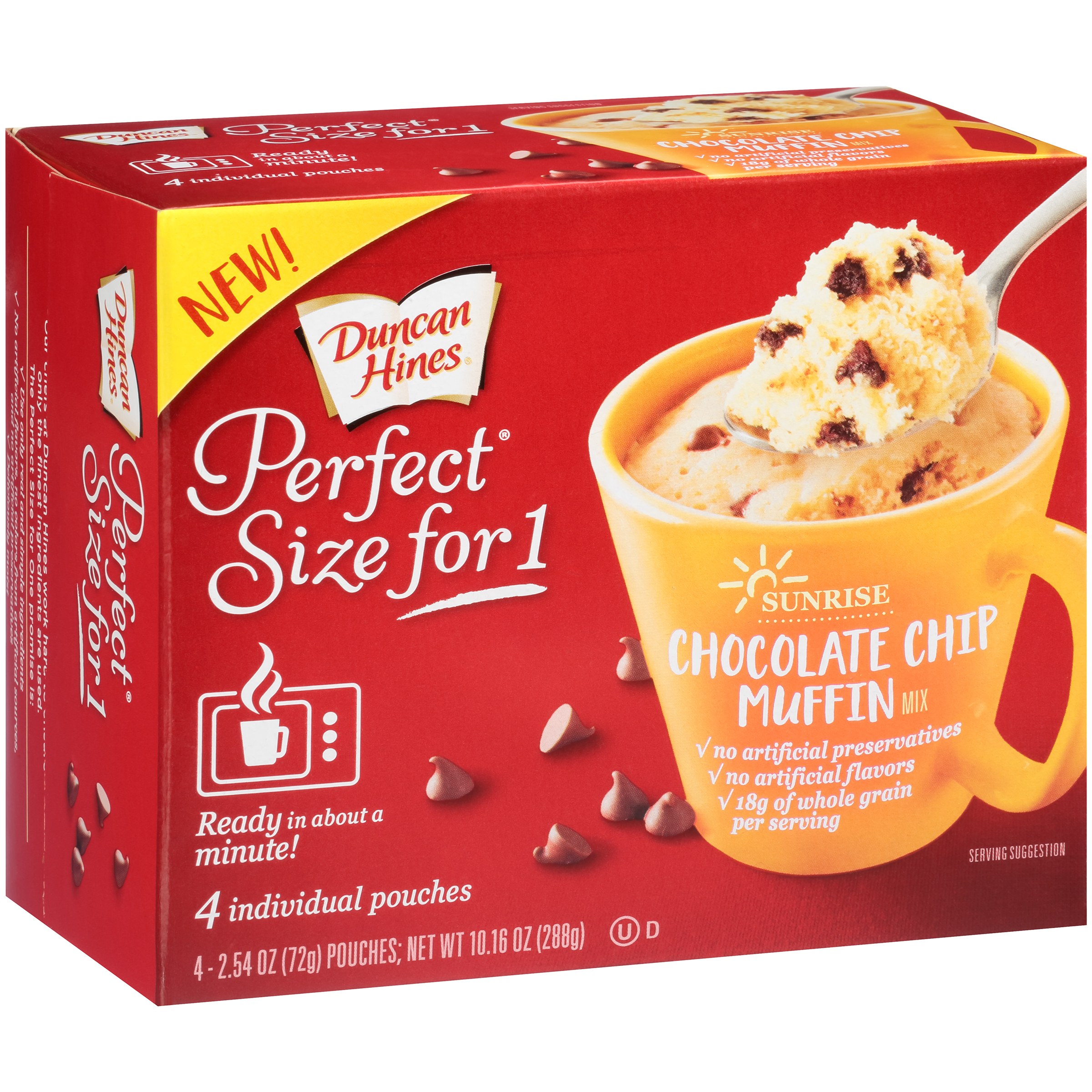 Duncan Hines Perfect Size for 1 Chocolate Chip Muffin Mix 4 - 2.54 oz Pouches