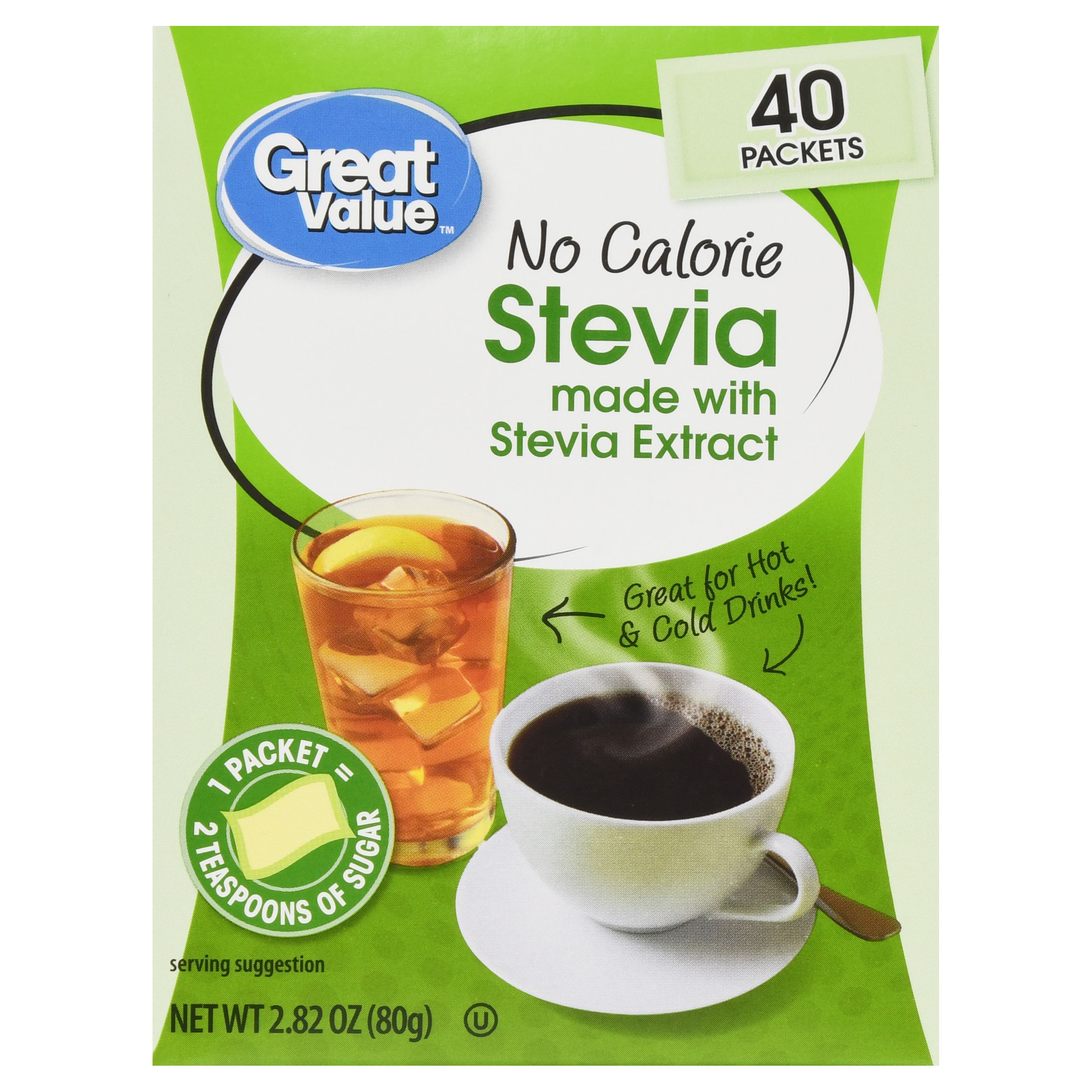 (3 Pack) Great Value No Calorie Stevia Sweetener Packets, 40ct Box Image