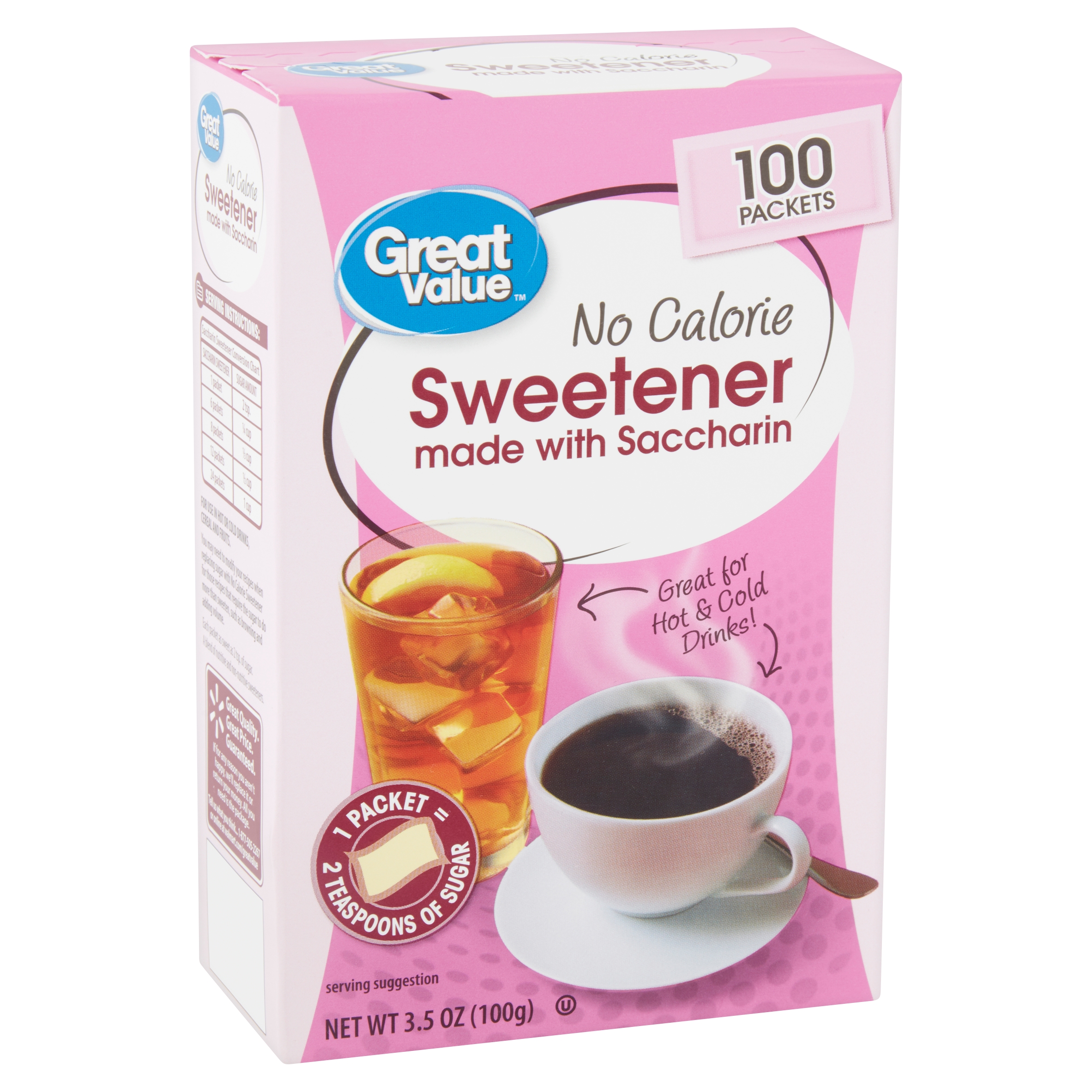 (4 Pack) Great Value Sweetener with Saccharin Packets, No Calorie, 3.5 Oz, 100 Count Image