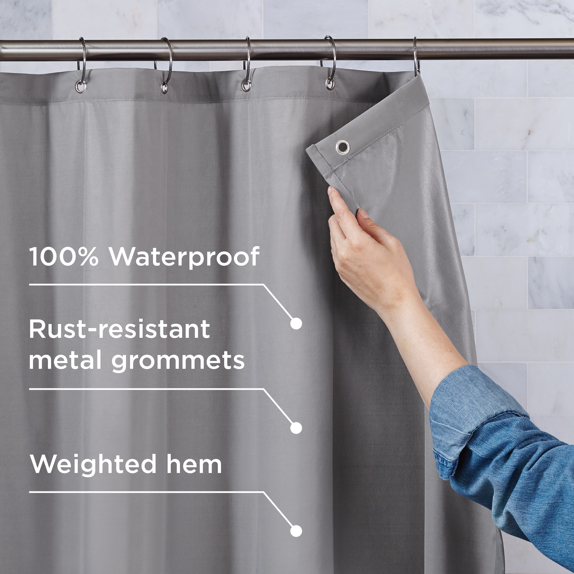 Better Homes & Gardens Shower Ultimate Shield 100% Waterproof Fabric Shower Curtain Liner.   @ Walmart