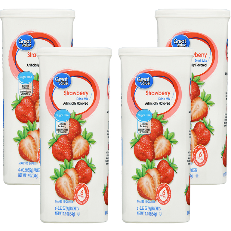 Great Value Sugar-Free Strawberry Drink Mix, 1.9 Oz., 6 Count Image