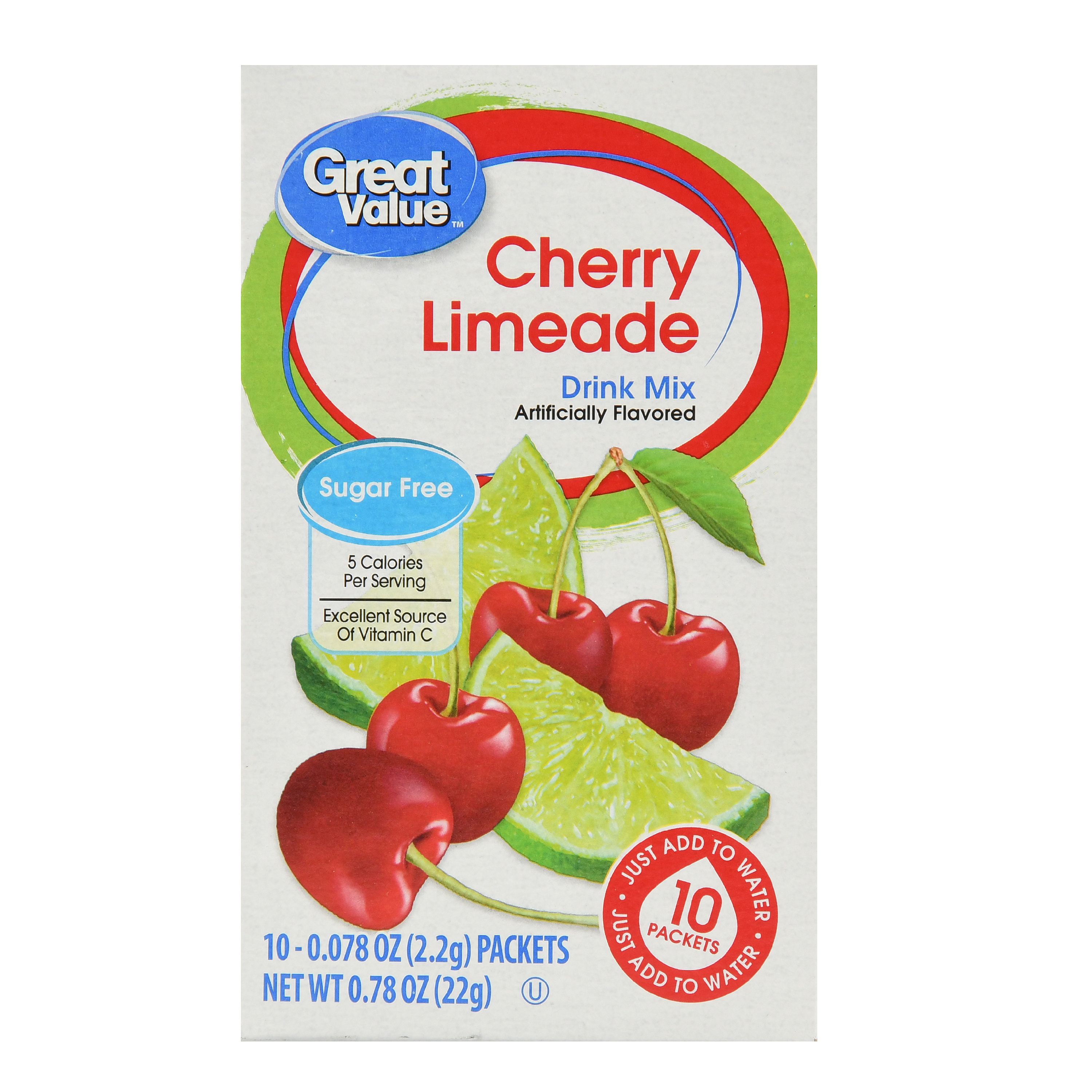 Great Value Sugar-Free Cherry Limeade Drink Mix, 0.78 Oz., 10 Count Image