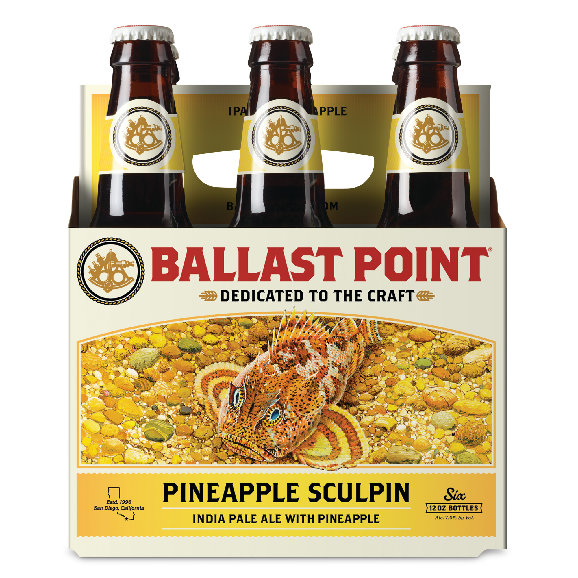 Ballast Point Pineapple Sculpin IPA Craft Beer, 6 Pk 12 Fl Oz Bottles, 7.0% ABV