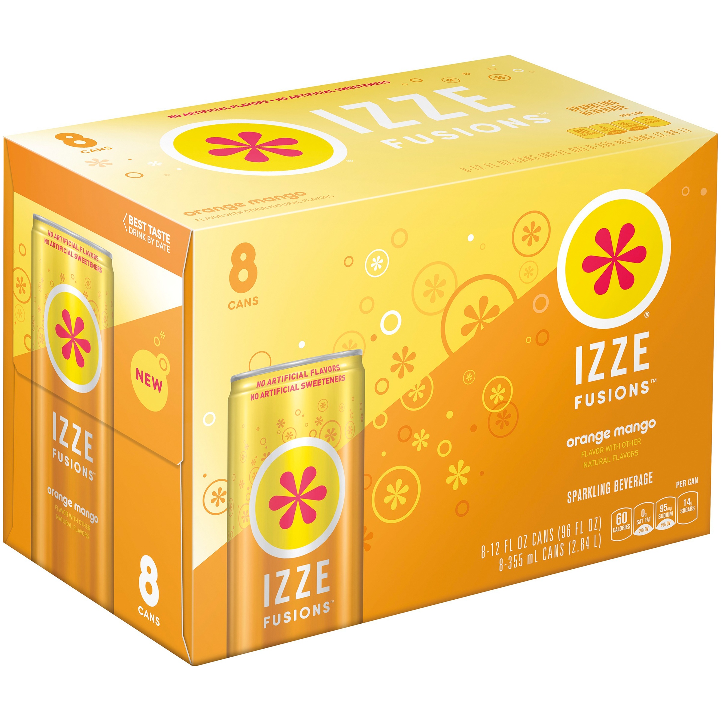 Izze Fusions Orange Mango Sparkling Beverage, 12 Fl. Oz., 8 Count