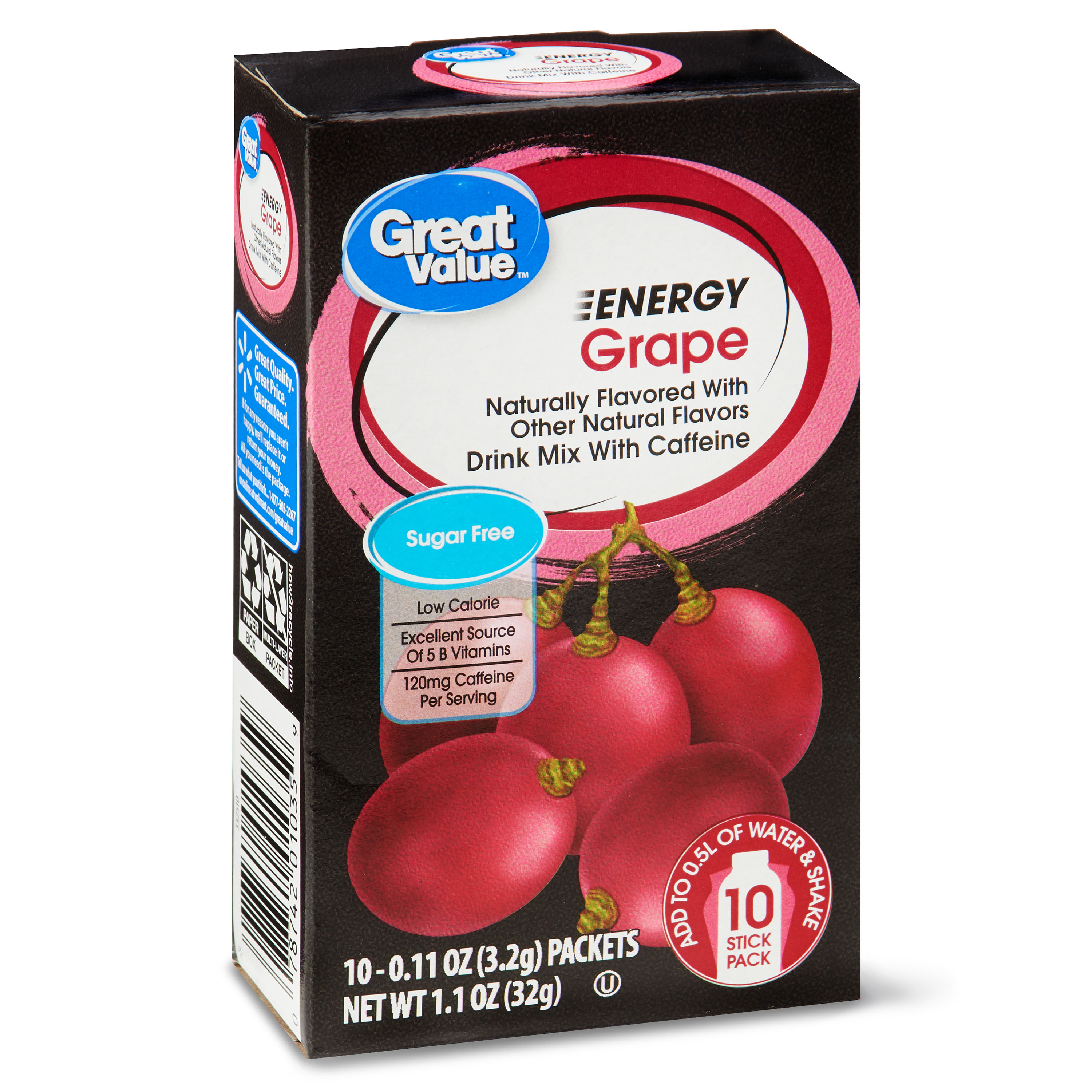 (4 Pack) Great Value Energy Drink Mix, Grape, Sugar-Free, 1.1 Oz, 10 Count Image