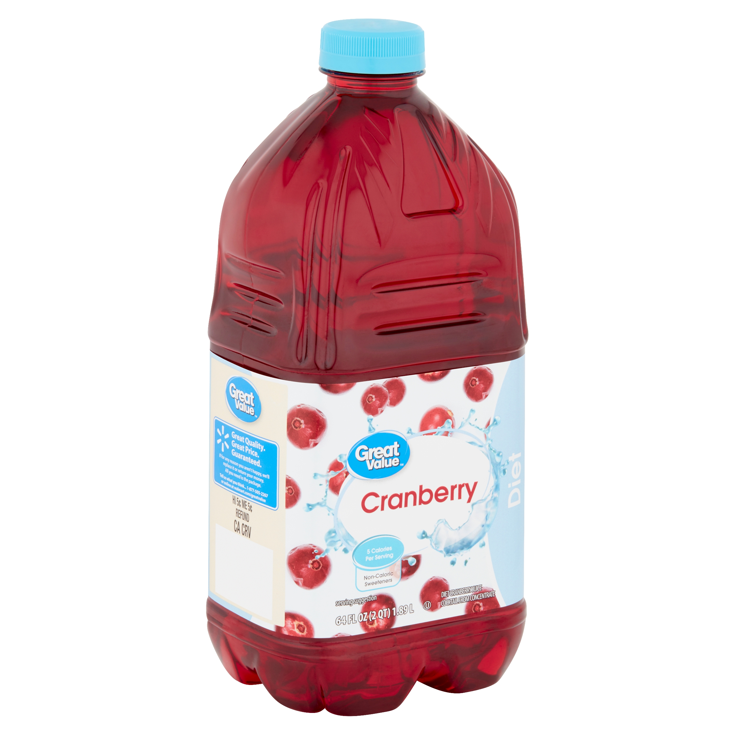 (2 Pack) Great Value Diet Cranberry Juice Beverage, 64 Fl Oz