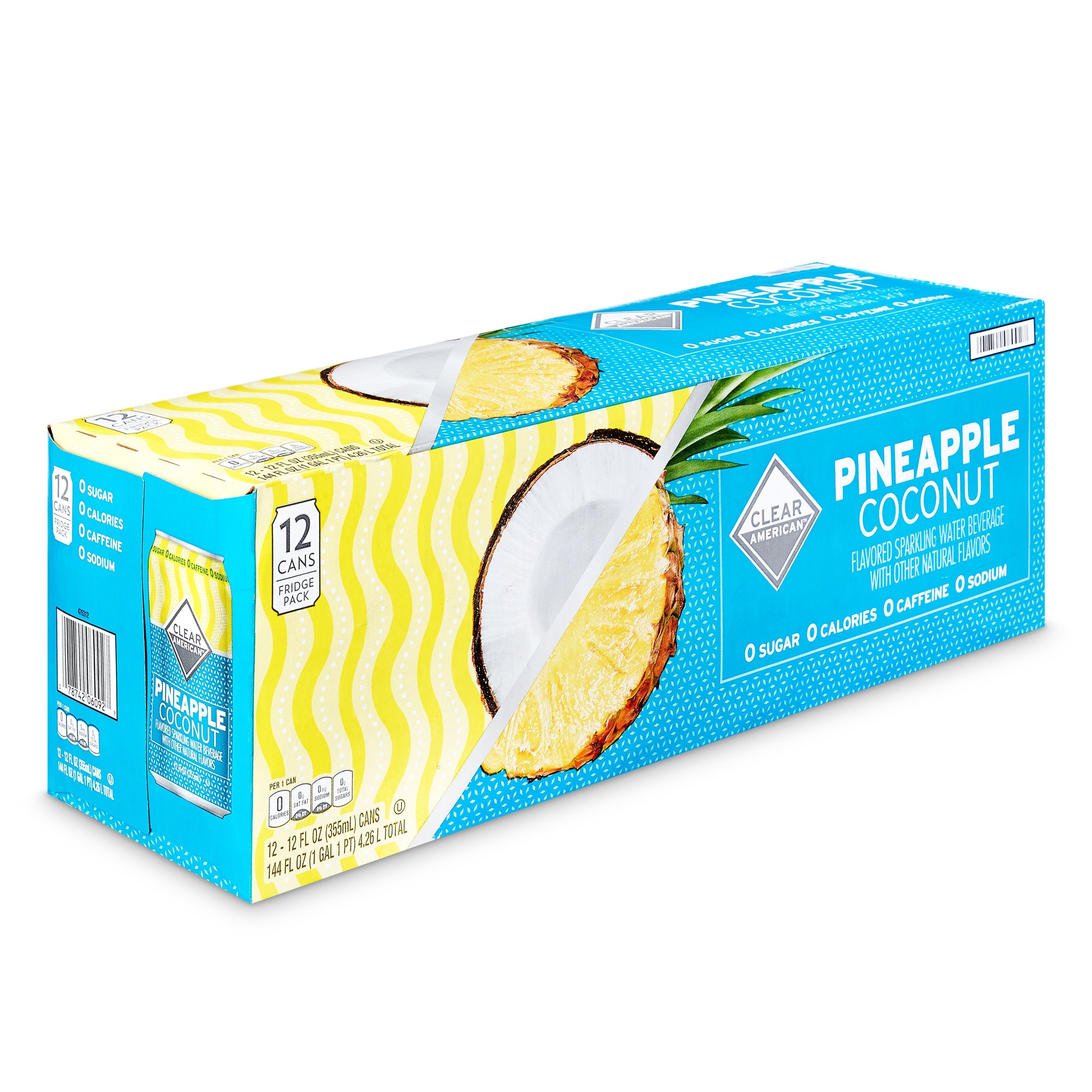 Clear American Sparkling Water, Pineapple Coconut, 12 Fl Oz, 12 Count